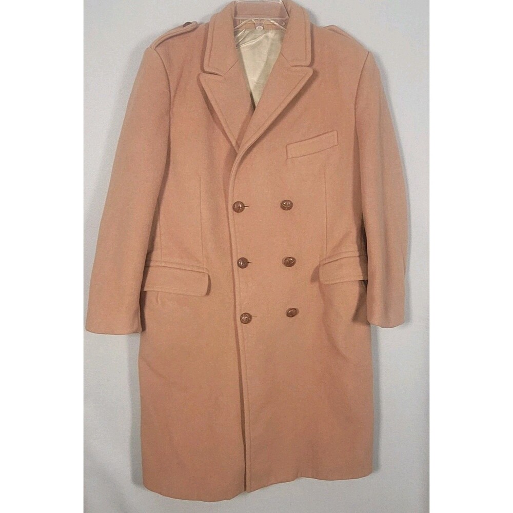 Vtg Carson Pirie Scott  Wool Trench Coat Mens 40R  Camel Wool Over Coat 80s 90s